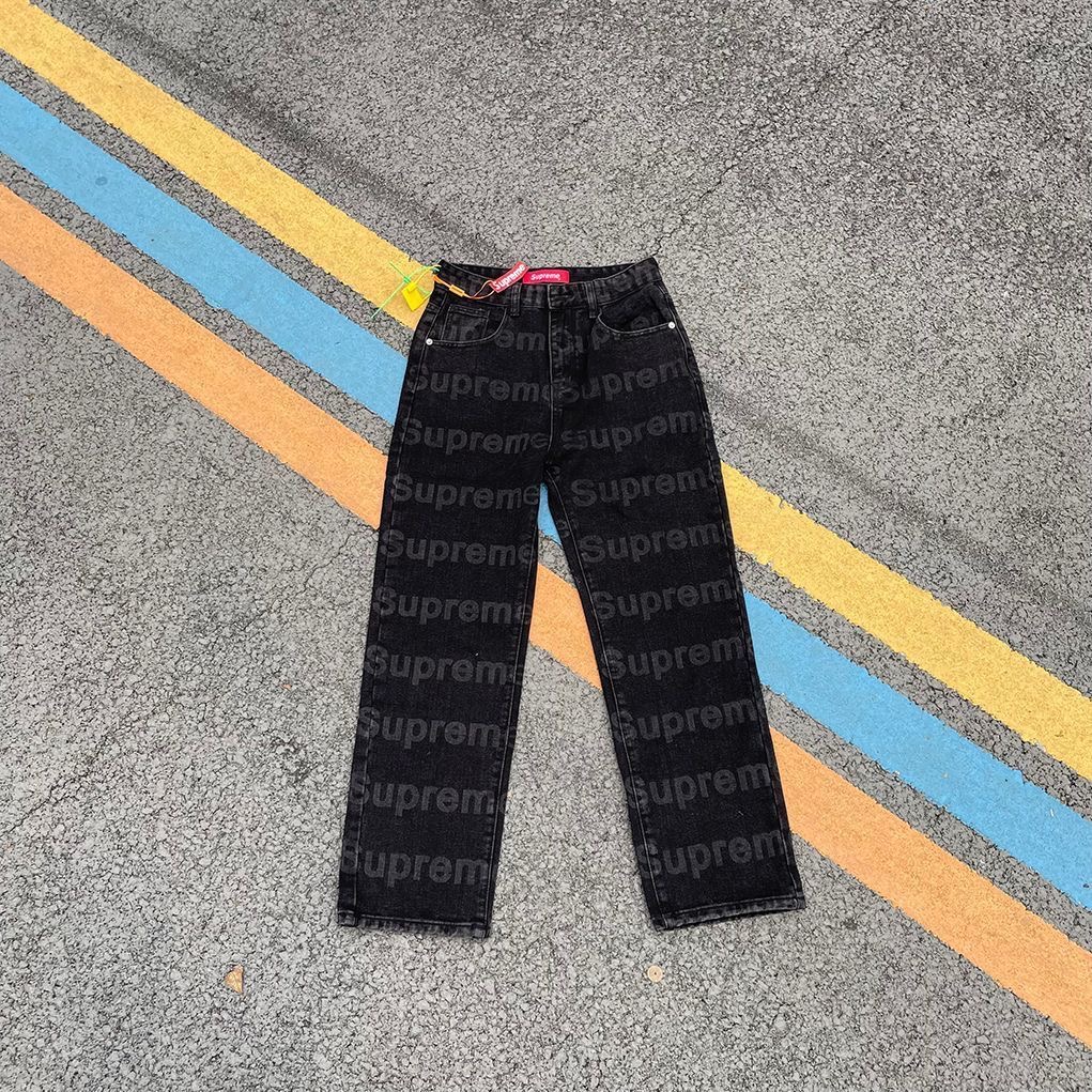 Supreme Allover Logo Print Black Denim Jeans