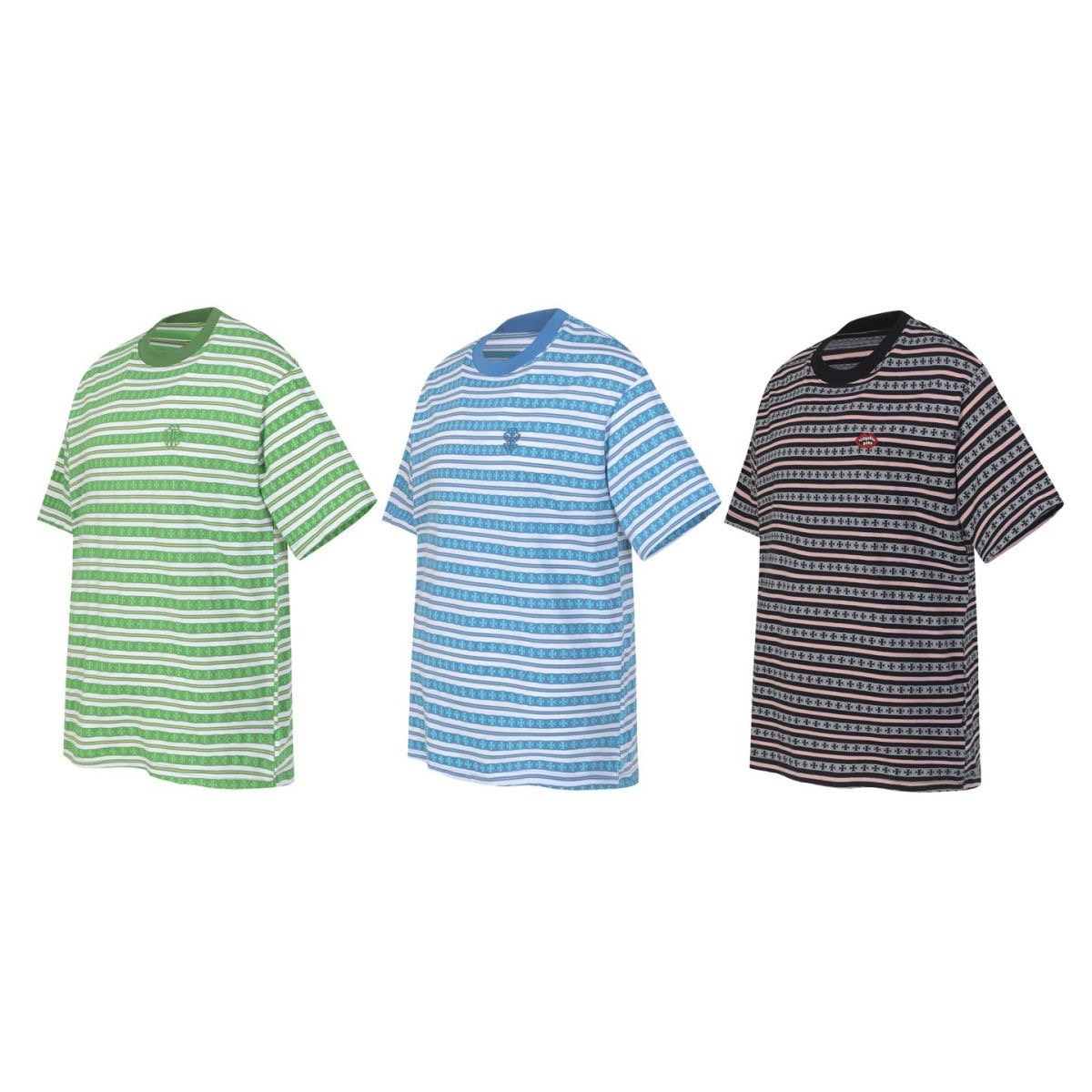 Chrome Hearts Matty Boy Cross Jacquard Stripe Oversized Short Sleeve T-shirt