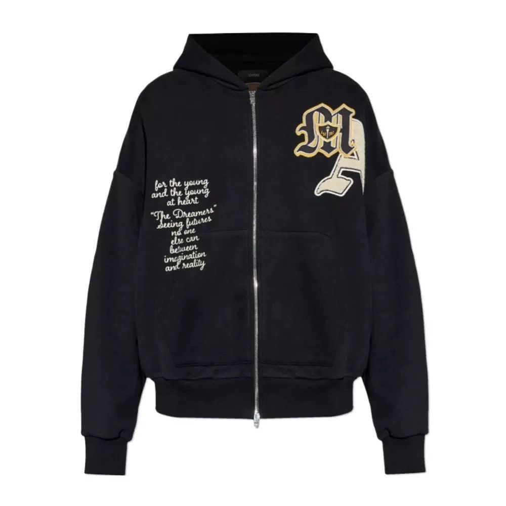 AMIRI Gothic MA Patch & Script Letter Full-Zip Hoodie Black