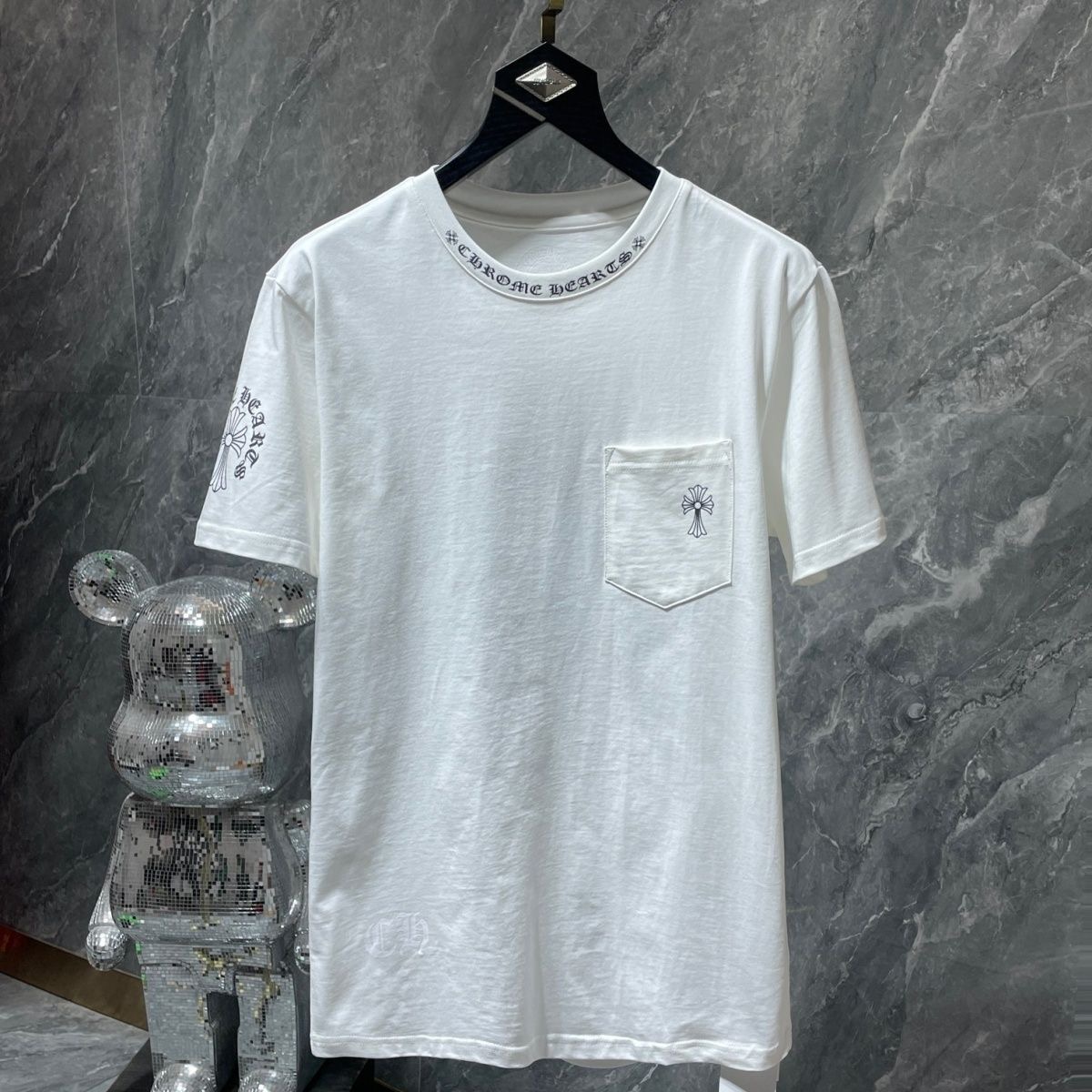 Chrome Hearts Cross Embroidery Neck Letter Print Pocket Short Sleeve T-Shirt