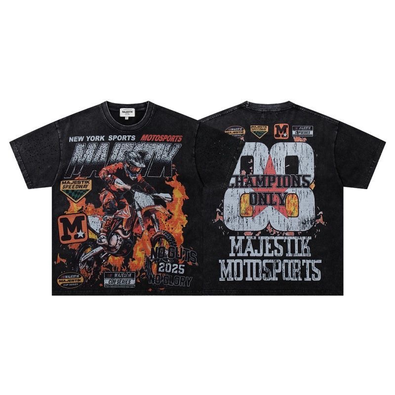 MAJESTIK Motorsports 2025 Motocross Rider Double-Sided Vintage Washed Graphic T-Shirt