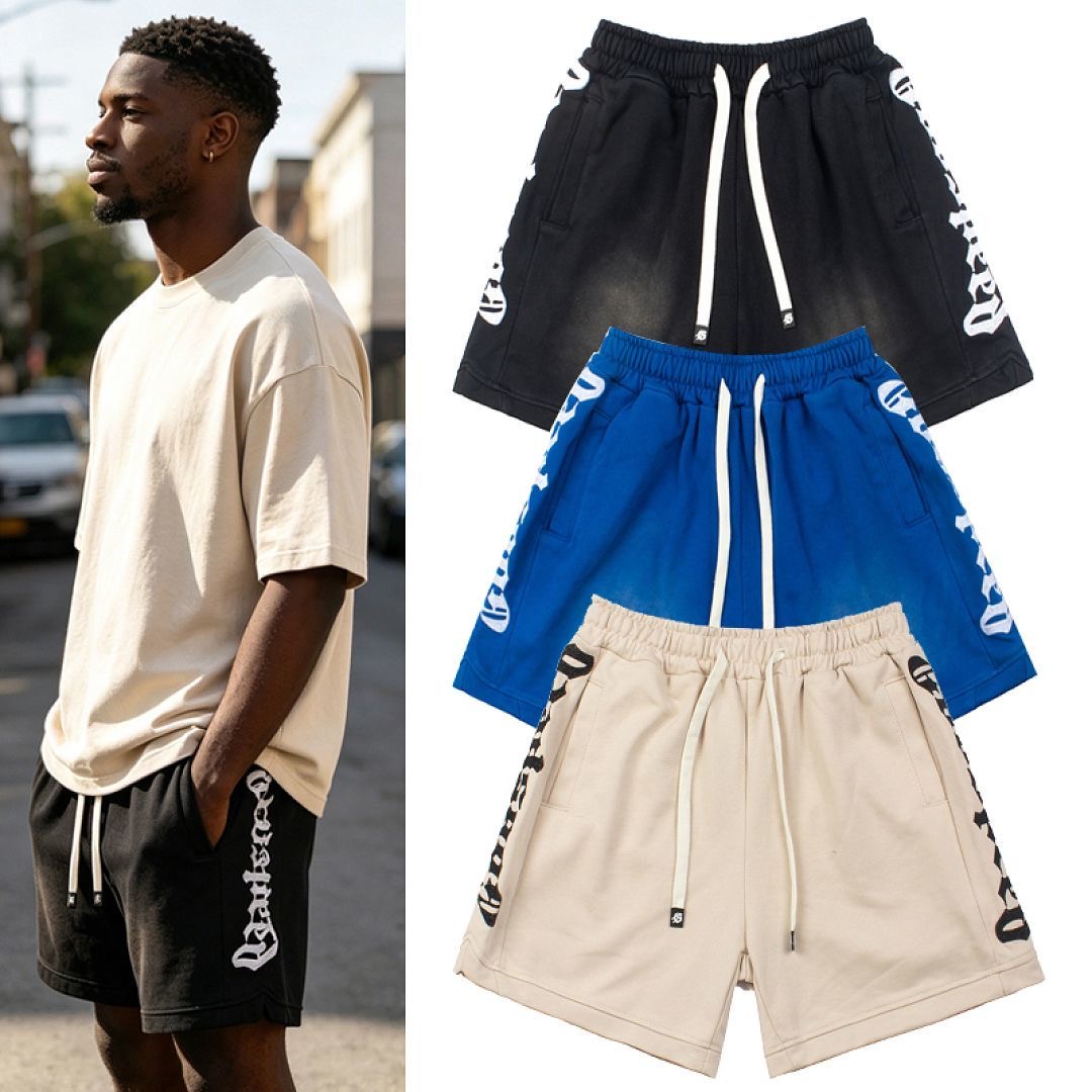 Godspeed Gothic Side Letter Print Drawstring Sweat Shorts