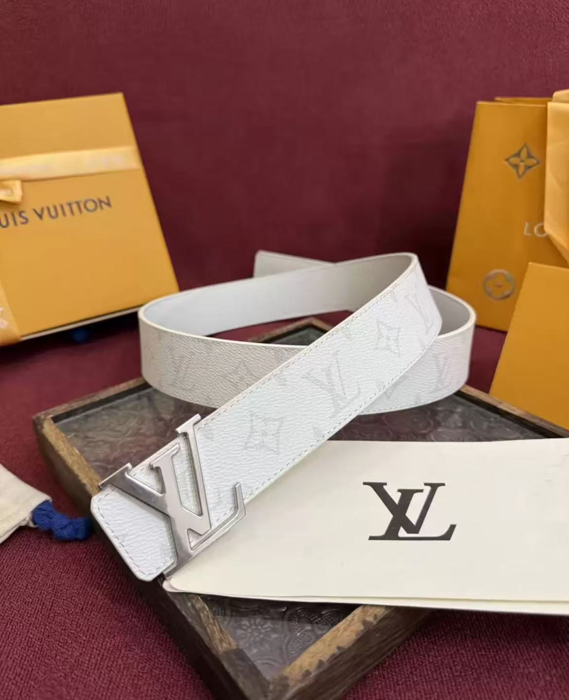 Louis Vuitton LV Initials Buckle White Monogram Canvas Leather Belt