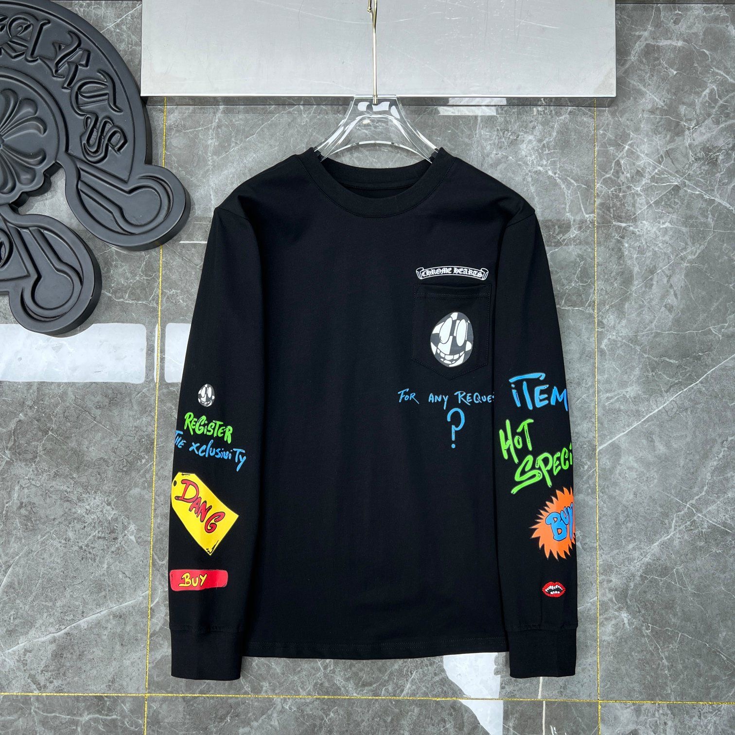 Chrome Hearts Graffiti Print Pocket Long Sleeve Tee