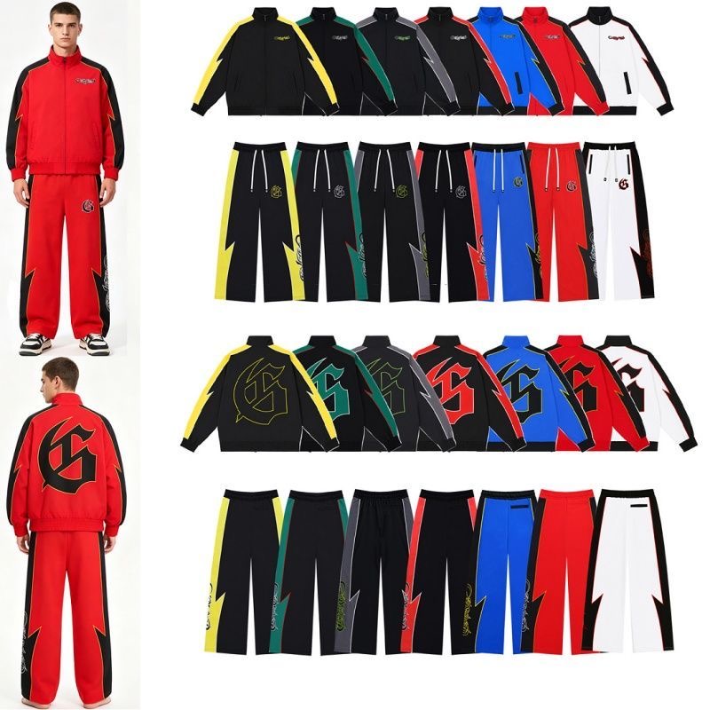Chrome Hearts Style Lightning Stripe Logo Print Track Suit Jacket & Pants Set