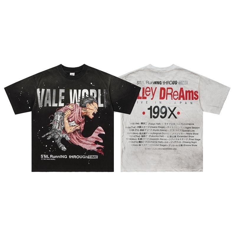 Valtiva Tetsuo Akira Anime Full Print Washed Short Sleeve T-Shirt