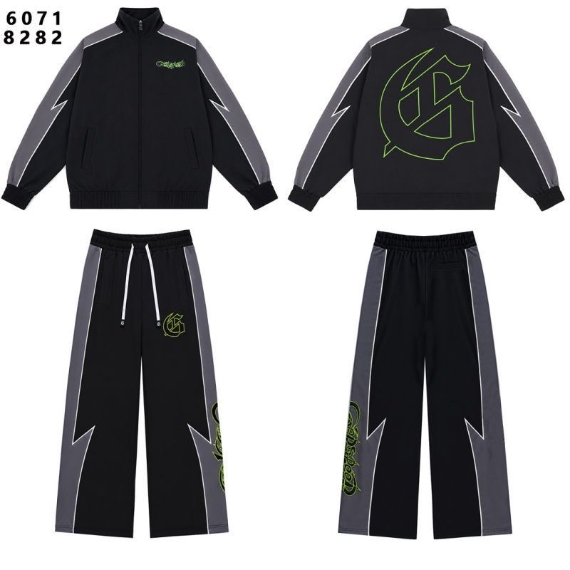 Chrome Hearts Style Lightning Stripe Logo Print Track Suit Jacket & Pants Set