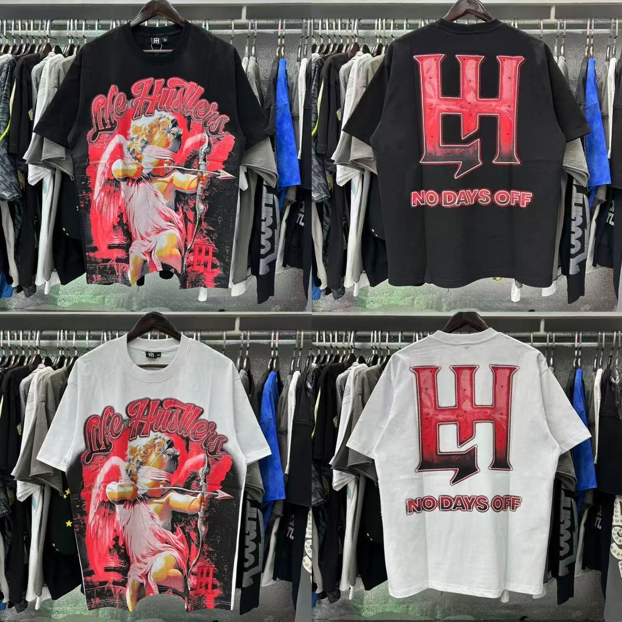 Life Hustlers Bling Cupid Masked Angel Archery Print Rhinestone Unisex Short Sleeve T-Shirt