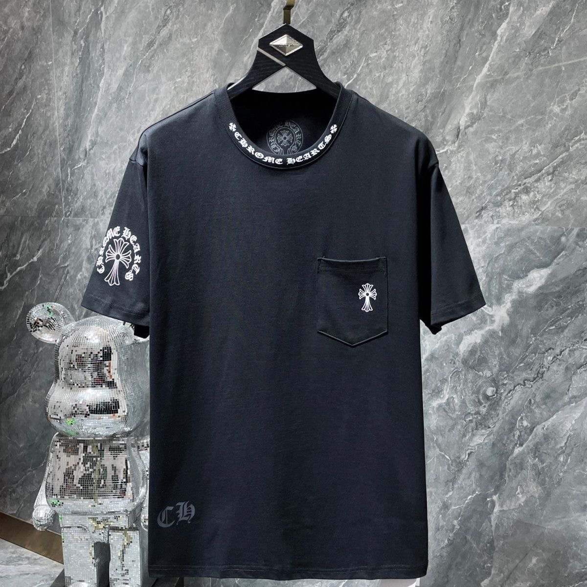 Chrome Hearts Cross Embroidery Neck Letter Print Pocket Short Sleeve T-Shirt