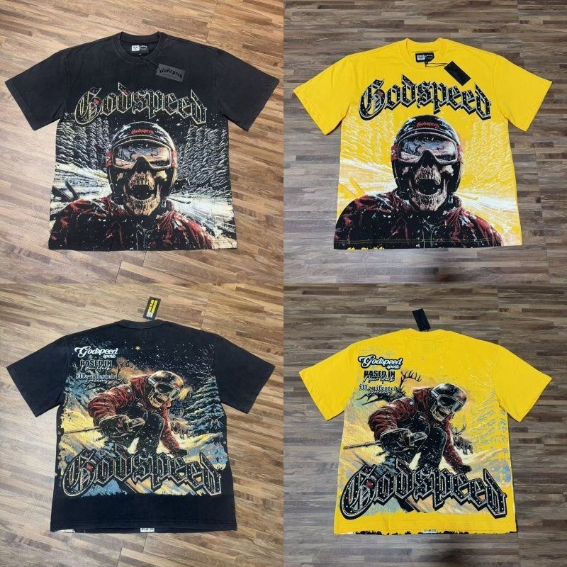 Godspeed Skull Ski Rider Full Print Washed Short Sleeve T-Shirt