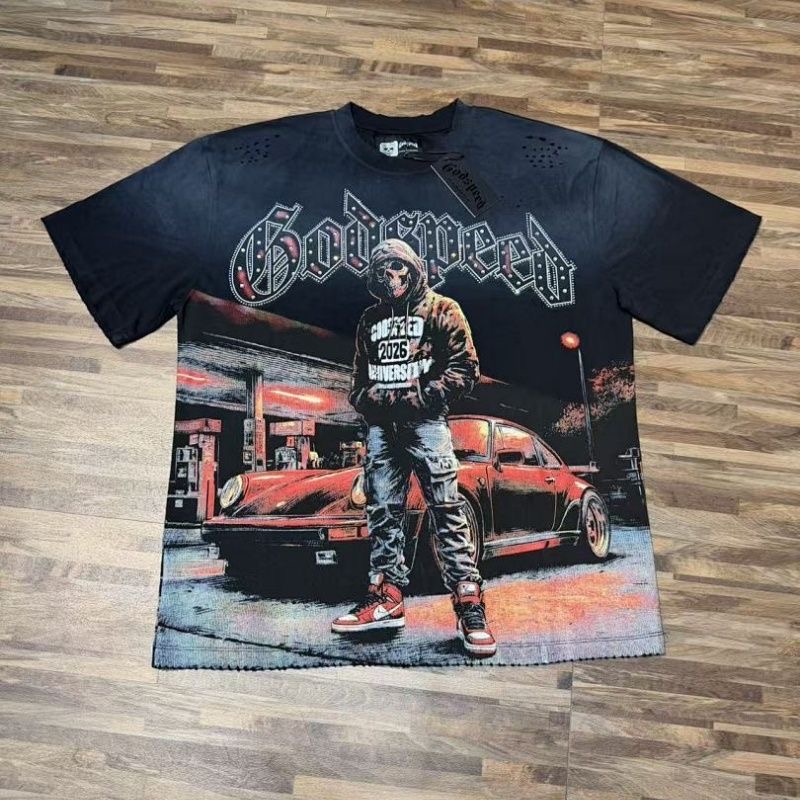 Godspeed Red Car Tee Washed Black