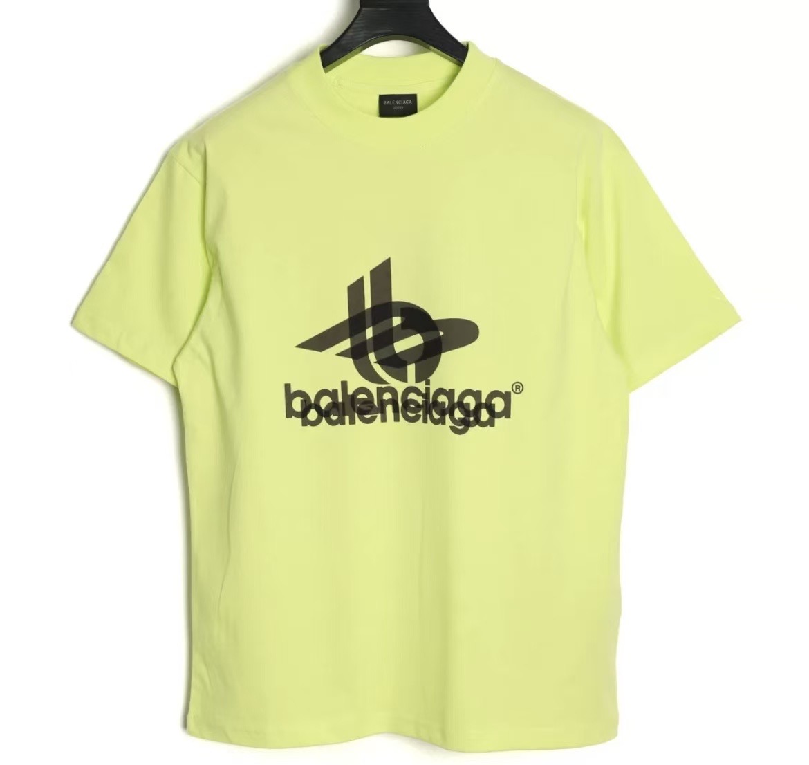 Balenciaga Globe Overlay Logo Print Fluorescent Green Short Sleeve T-Shirt