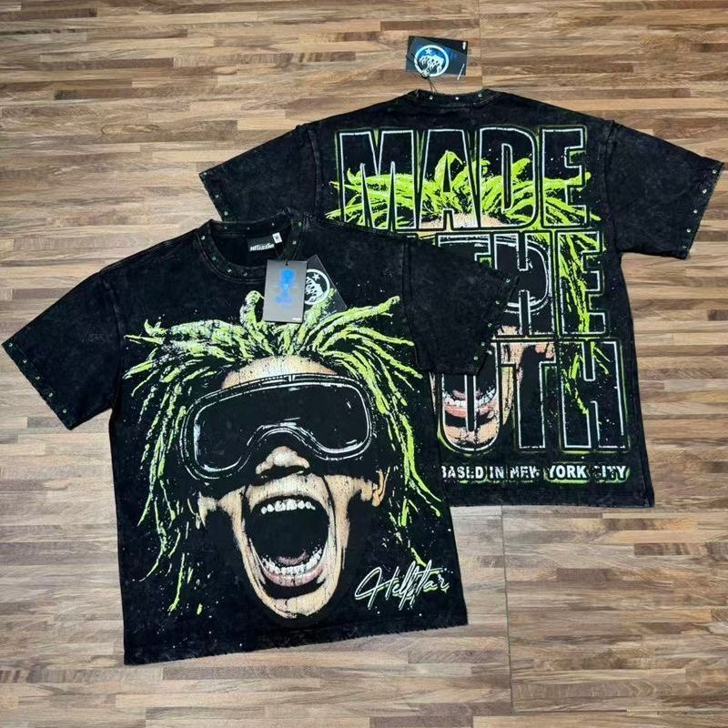 Hellstar Dreadlock Portrait Full Print Washed Short Sleeve T-Shirt