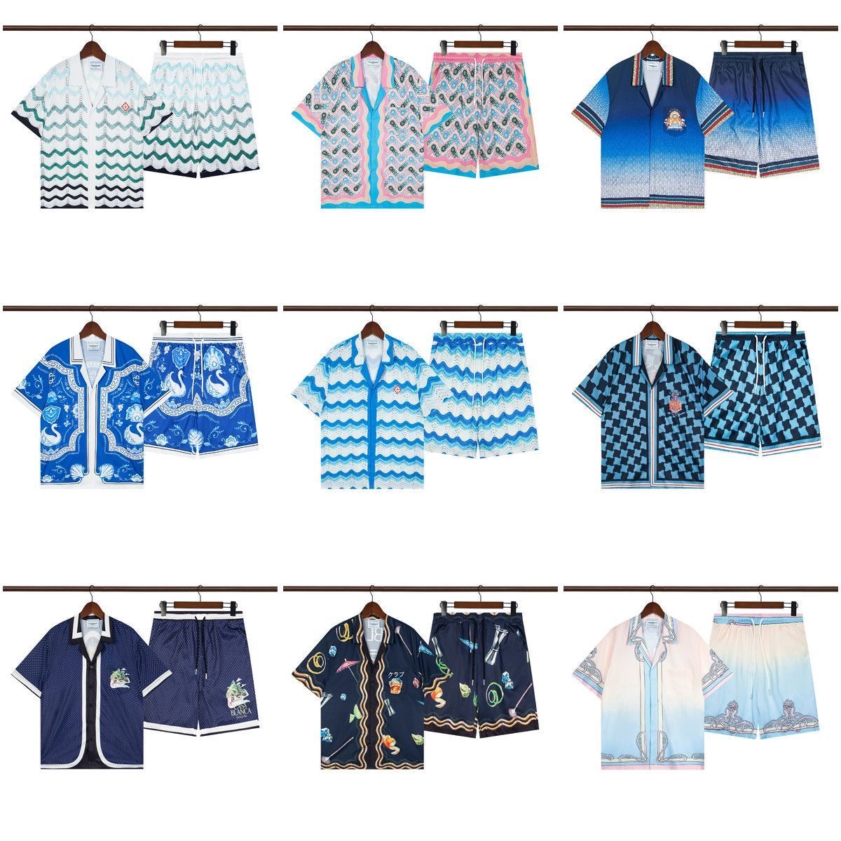 Casablanca Printed Silk Vacation Shirt And Shorts Matching Set Multiple Patterns