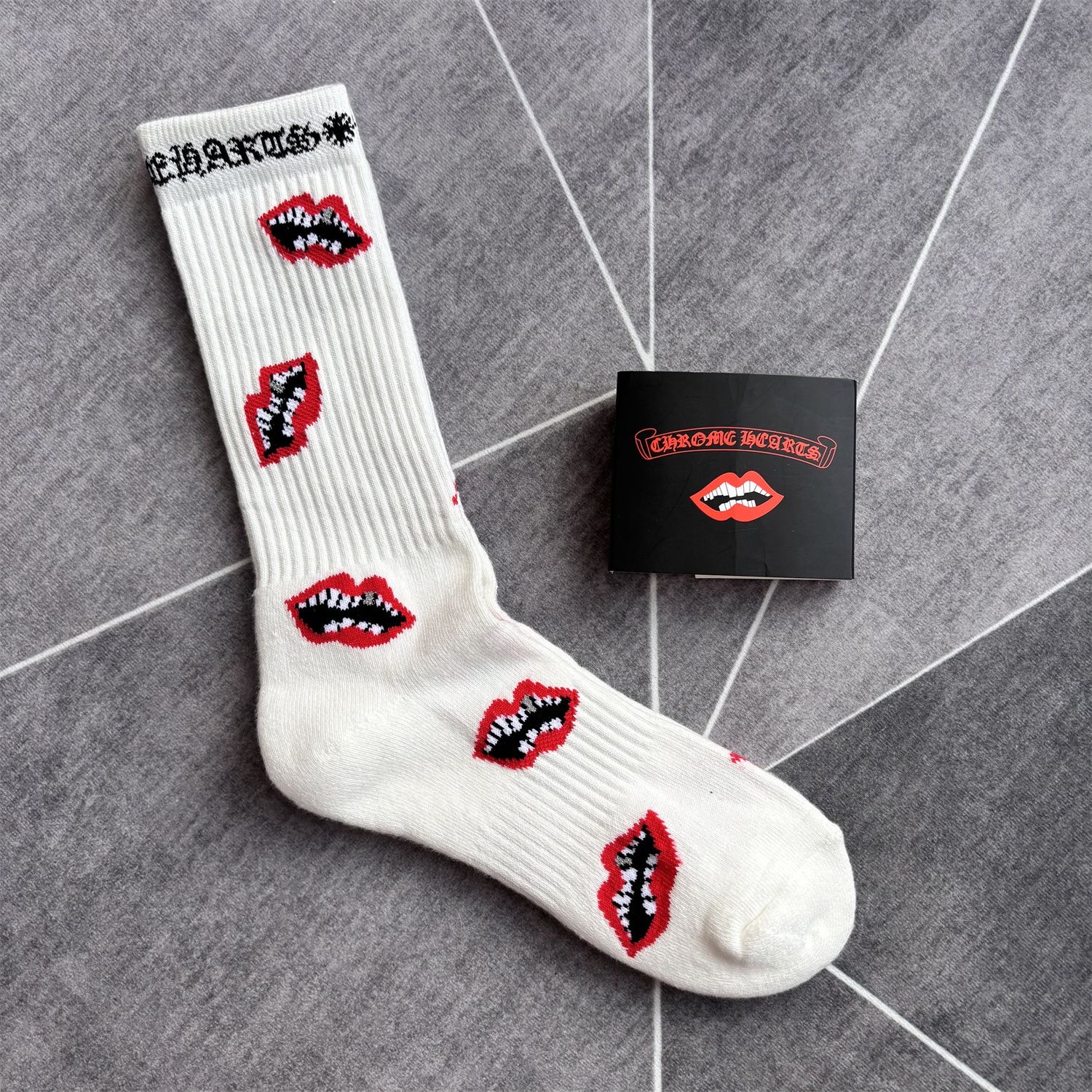 Chrome Hearts Cross Skull Flame Angel Graphic Crew Socks