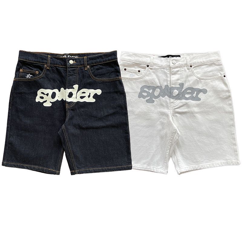 Sp5der Foam Logo Print Denim Jorts