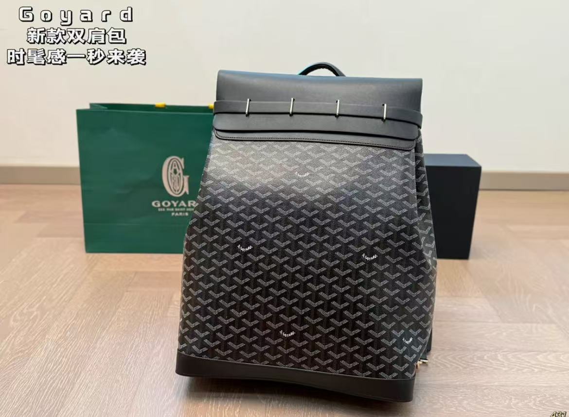 Goyard Chevron Print Leather Trim Drawstring Backpack