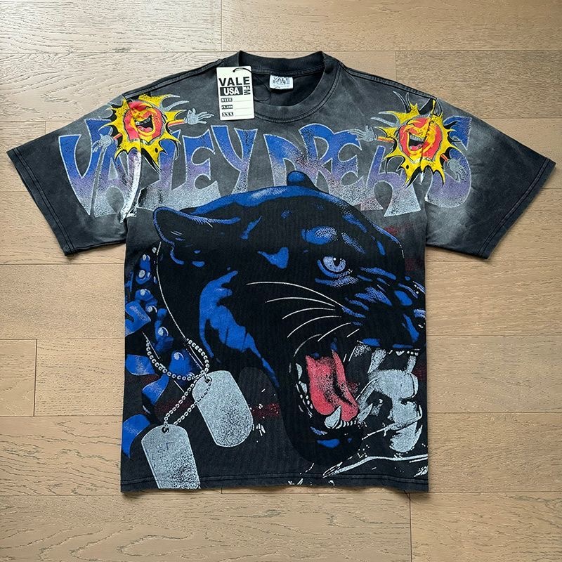 Valley Dreams Vintage Black Panther Graphic Washed Short Sleeve Tee
