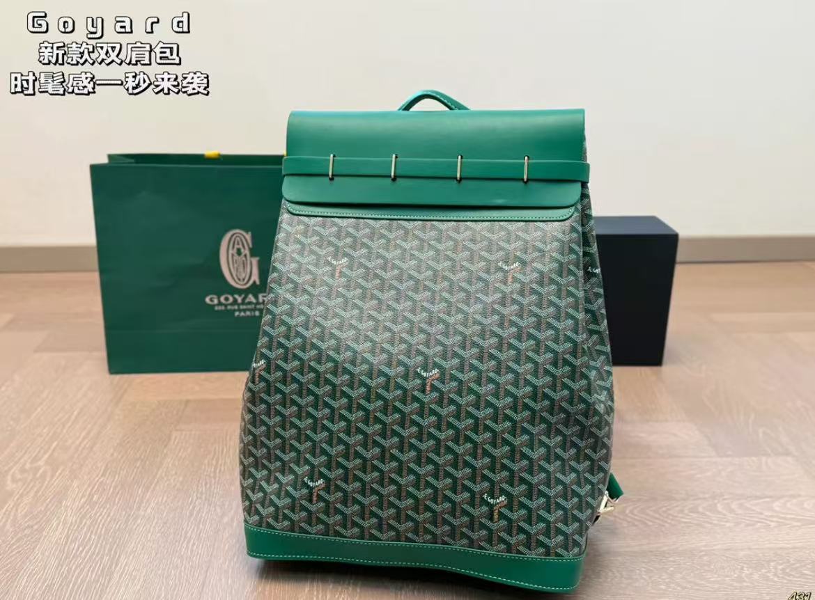 Goyard Chevron Print Leather Trim Drawstring Backpack