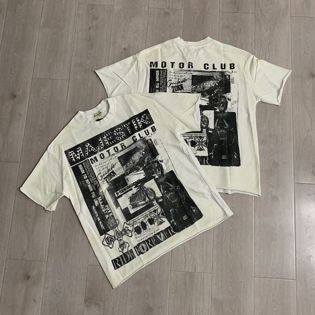 Unisex Oversized MAJ American Street Retro Graffiti Print Hot-fix Rhinestone Vintage Summer New T-shirt