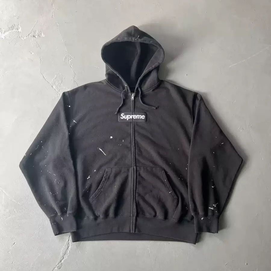 Fleece-Lined Zip-Up Hoodie with Embroidery & Splash-Ink Design