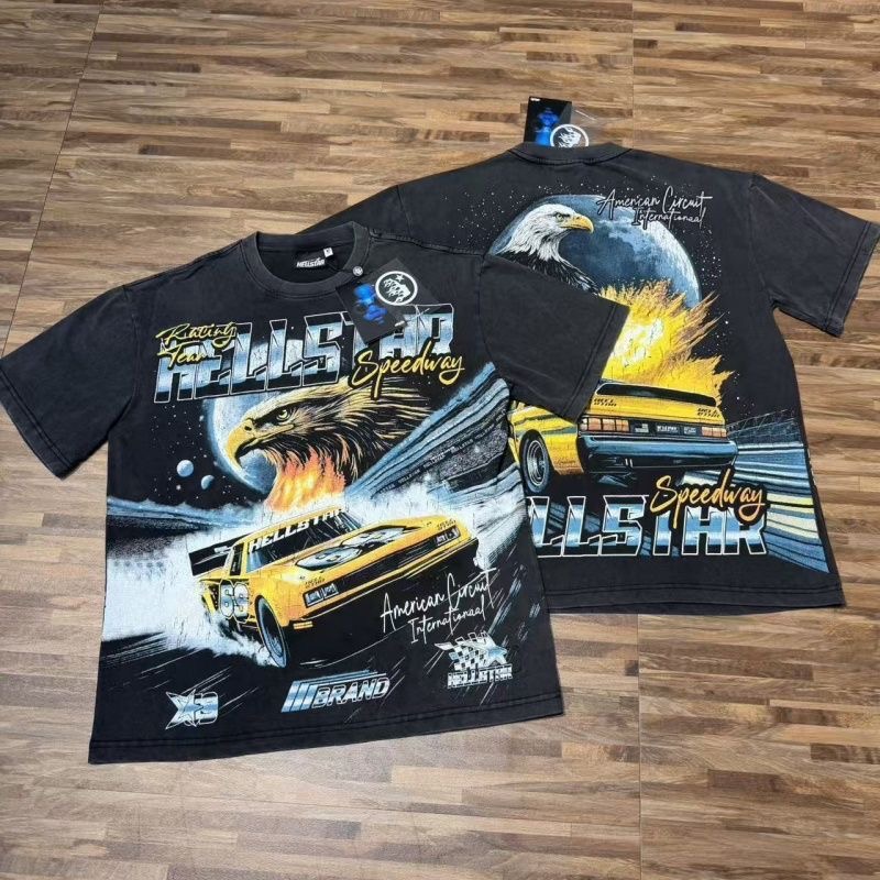 Hellstar Speedway Eagle Racing Car Full Print Washed Short Sleeve T-Shirt