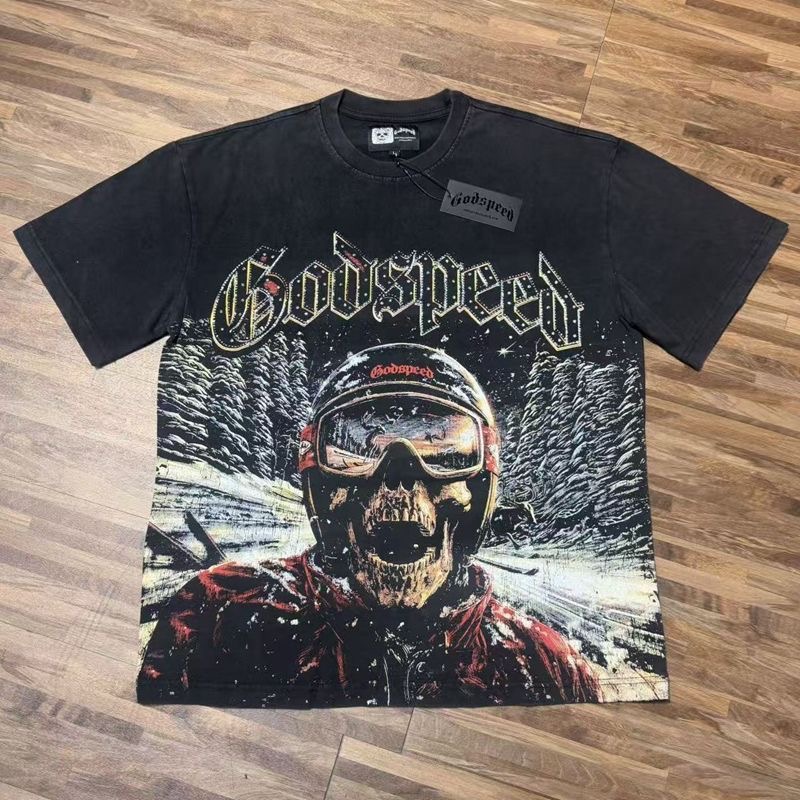 Godspeed Skull Ski Rider Full Print Washed Short Sleeve T-Shirt