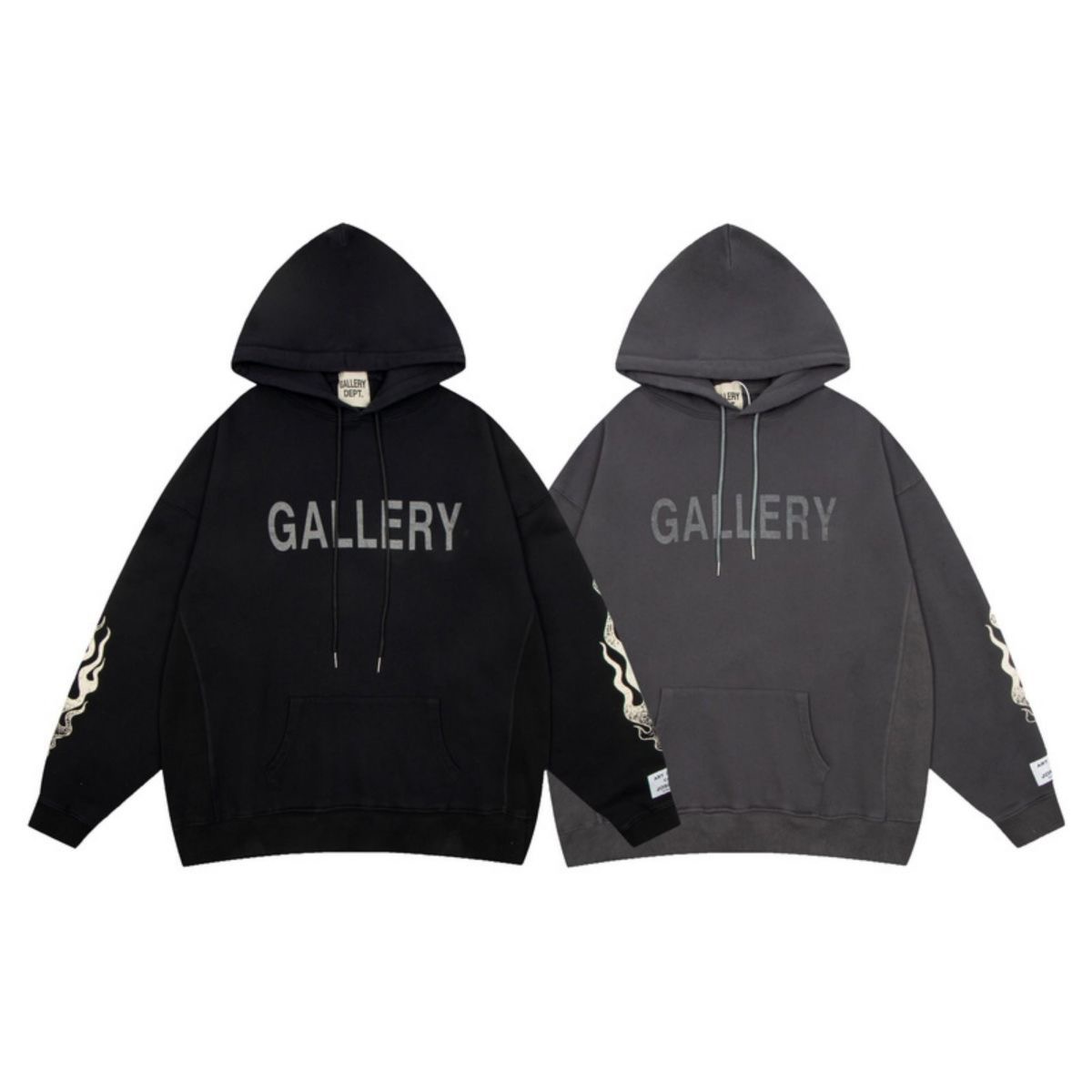 Flame Sleeve and Front Letters Hoodie 2 Colors