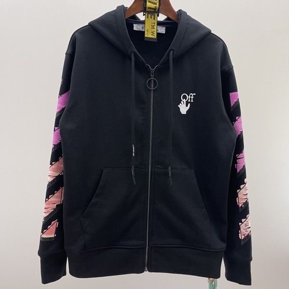 1:1 Version Back Watercolor Pink Arrow Zipper Hoodie Black