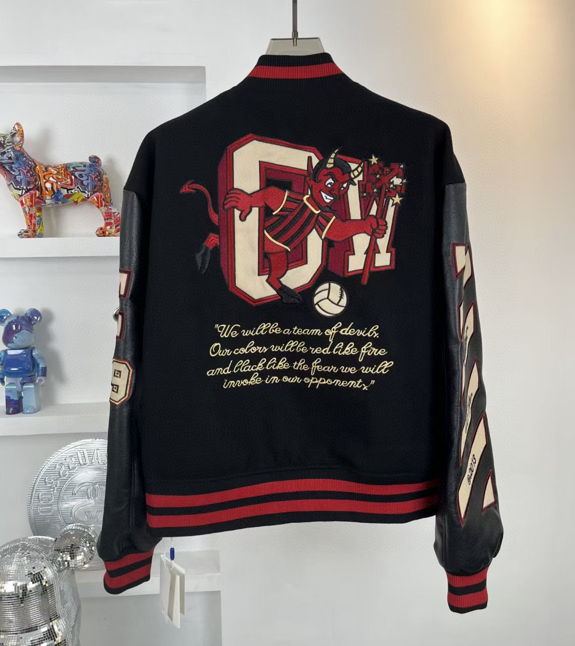 Off White Evil Baseball Jacket Black Color