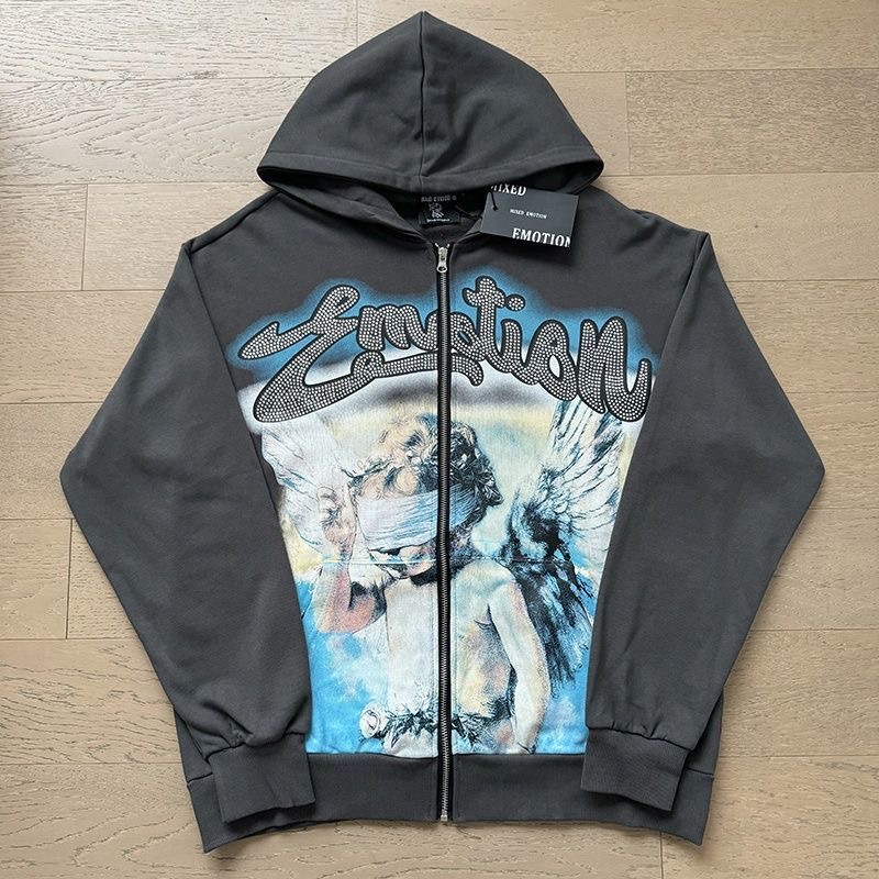 MIXEDEMOTION Street Diamond Letter Cupid Printed Loose Cardigan Hoodie Hoodie